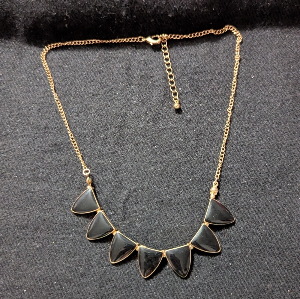 Gold Tone Black Enamel Triangle Statement Necklace